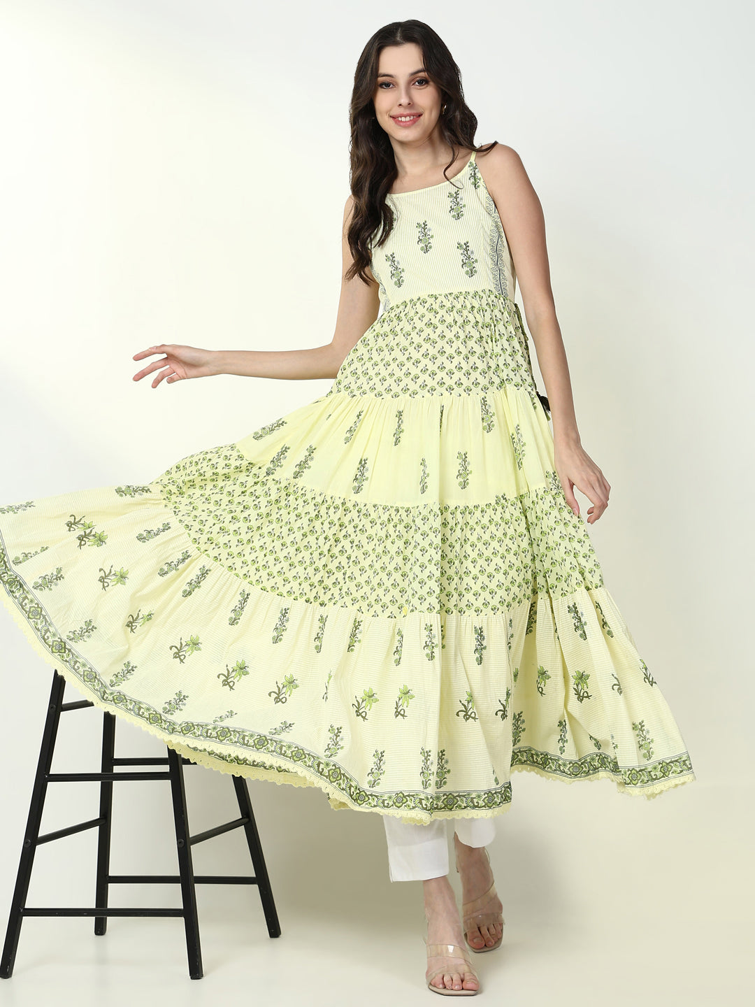 Women Yellow Floral Anarkali Kurta