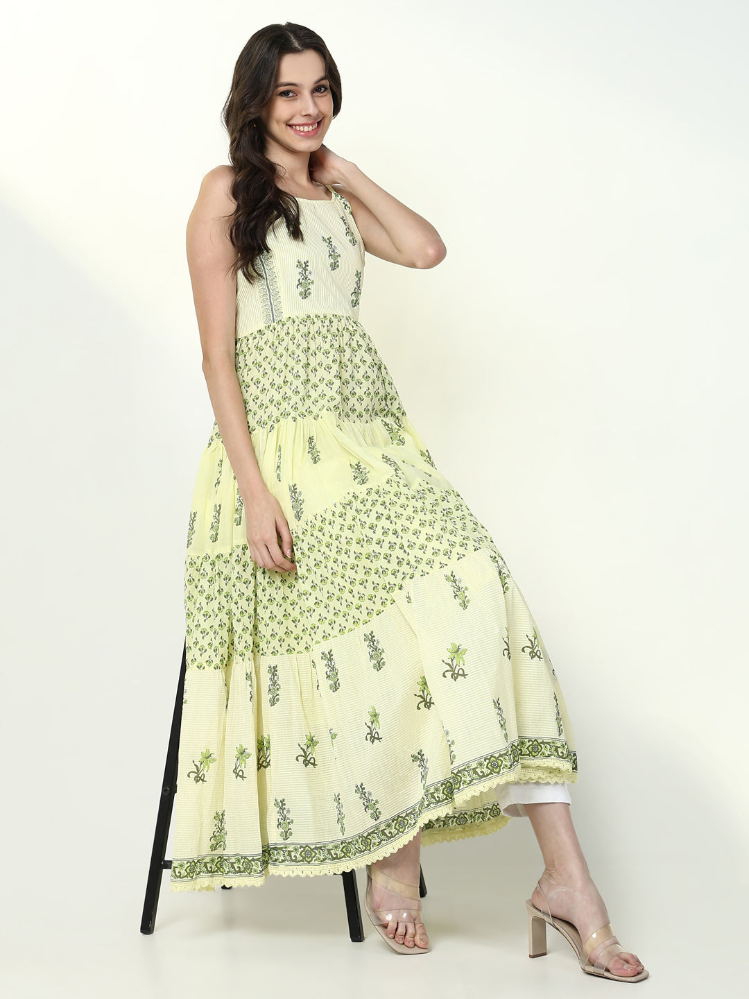 Women Yellow Floral Anarkali Kurta