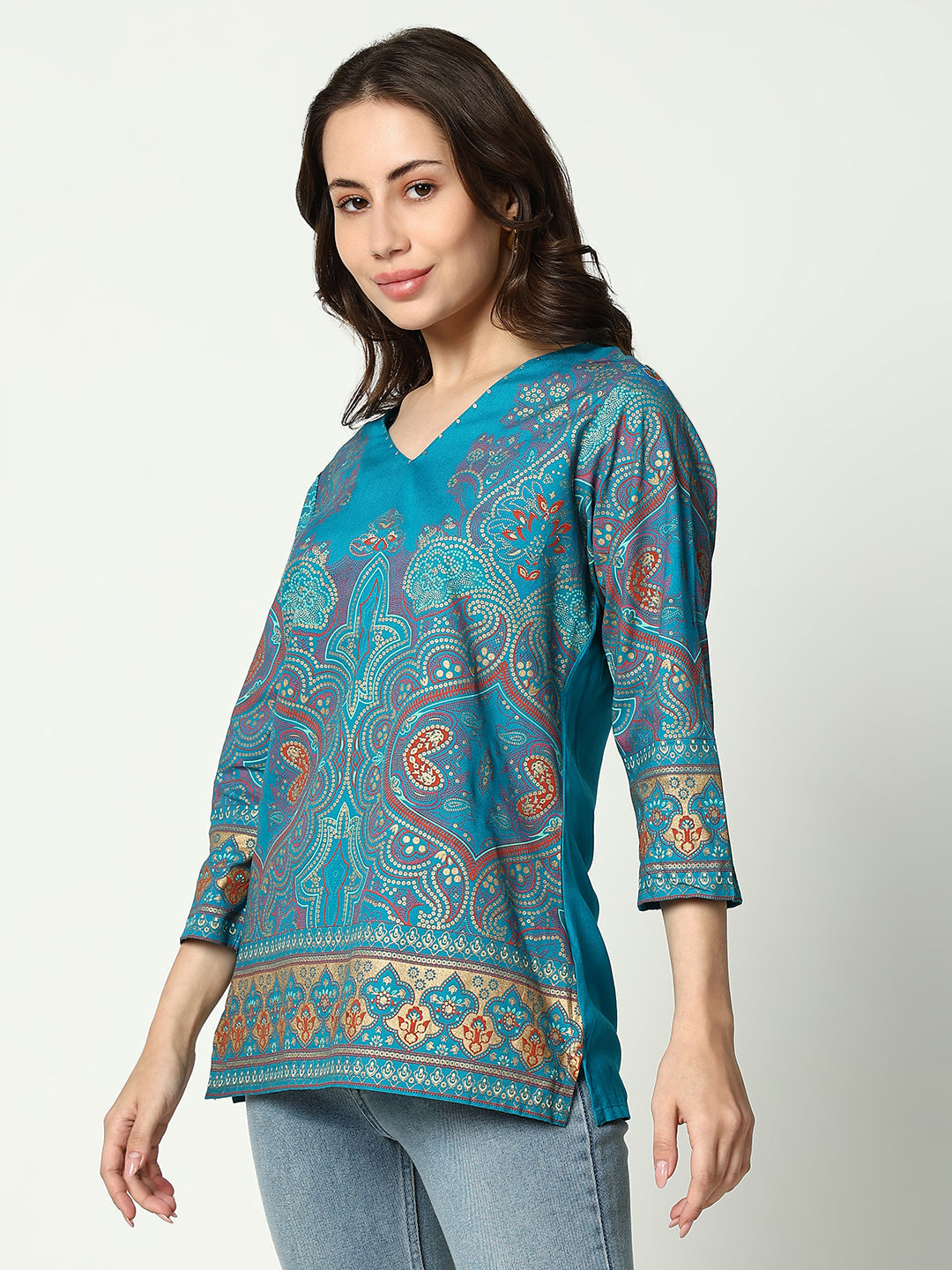 Women Blue Ethnic Motifs Straight Kurti