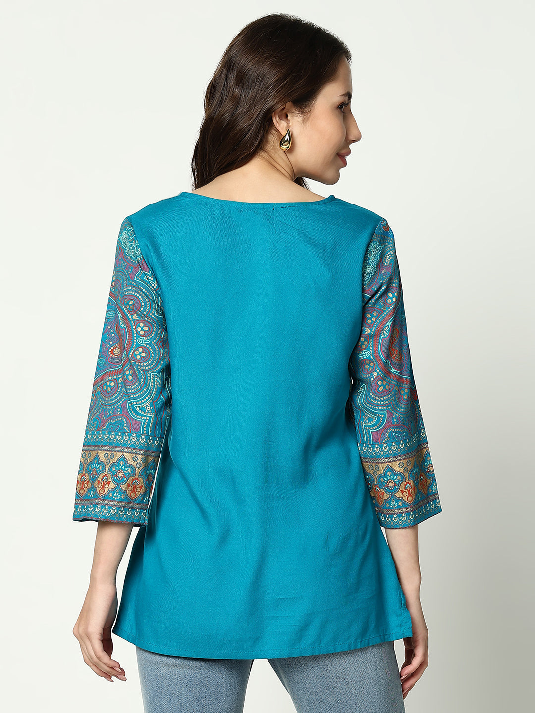 Women Blue Ethnic Motifs Straight Kurti