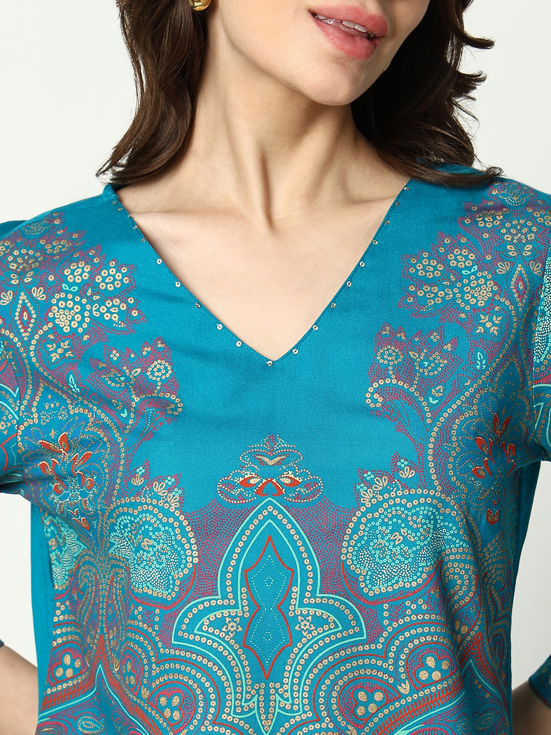 Women Blue Ethnic Motifs Straight Kurti