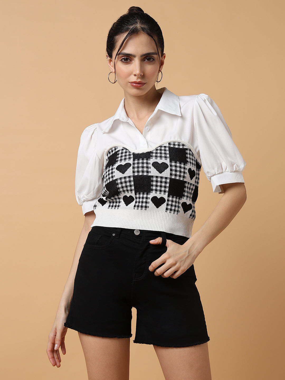 Women Black Solid Shirt Style Top