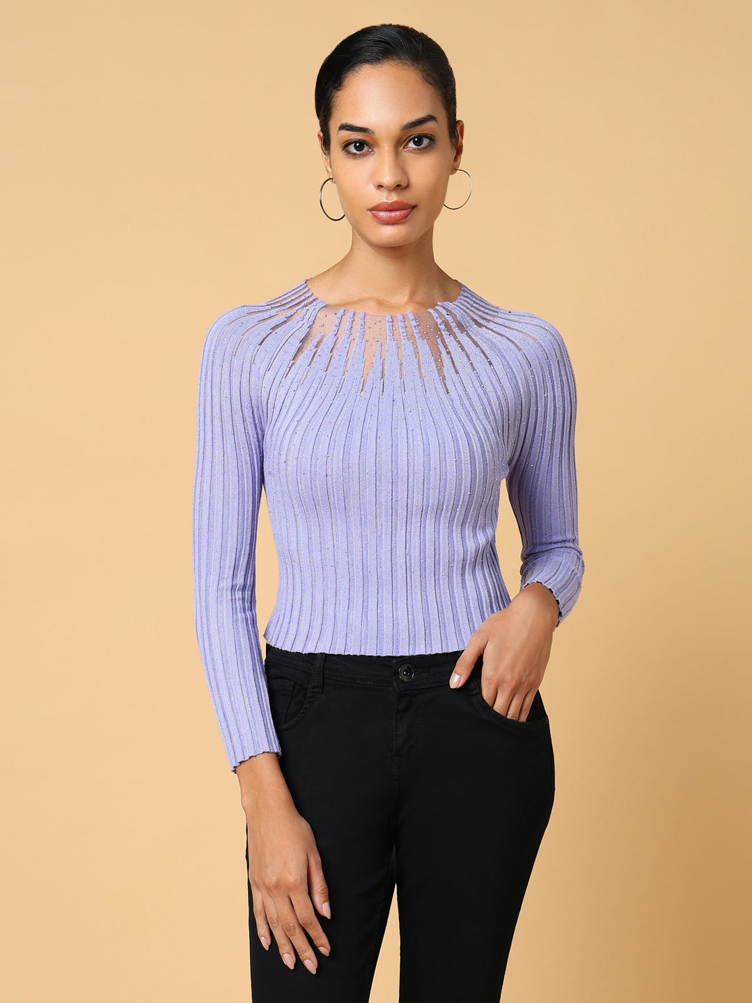 Women Lavender Solid Top