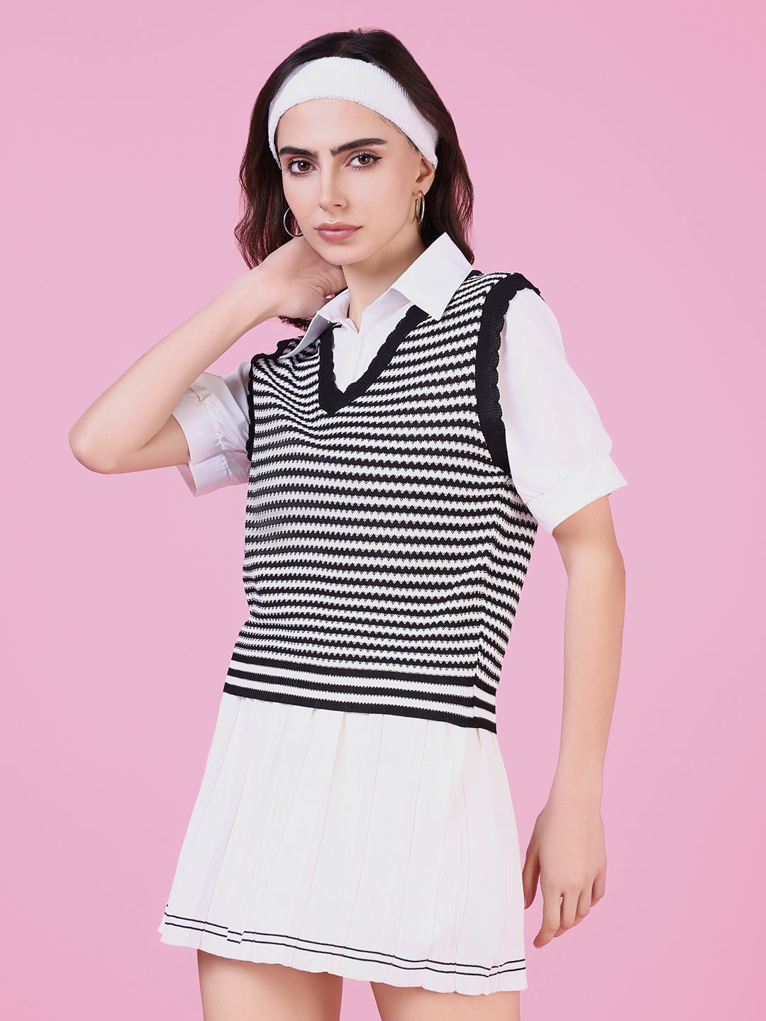 Women Black Striped Shirt Style Top