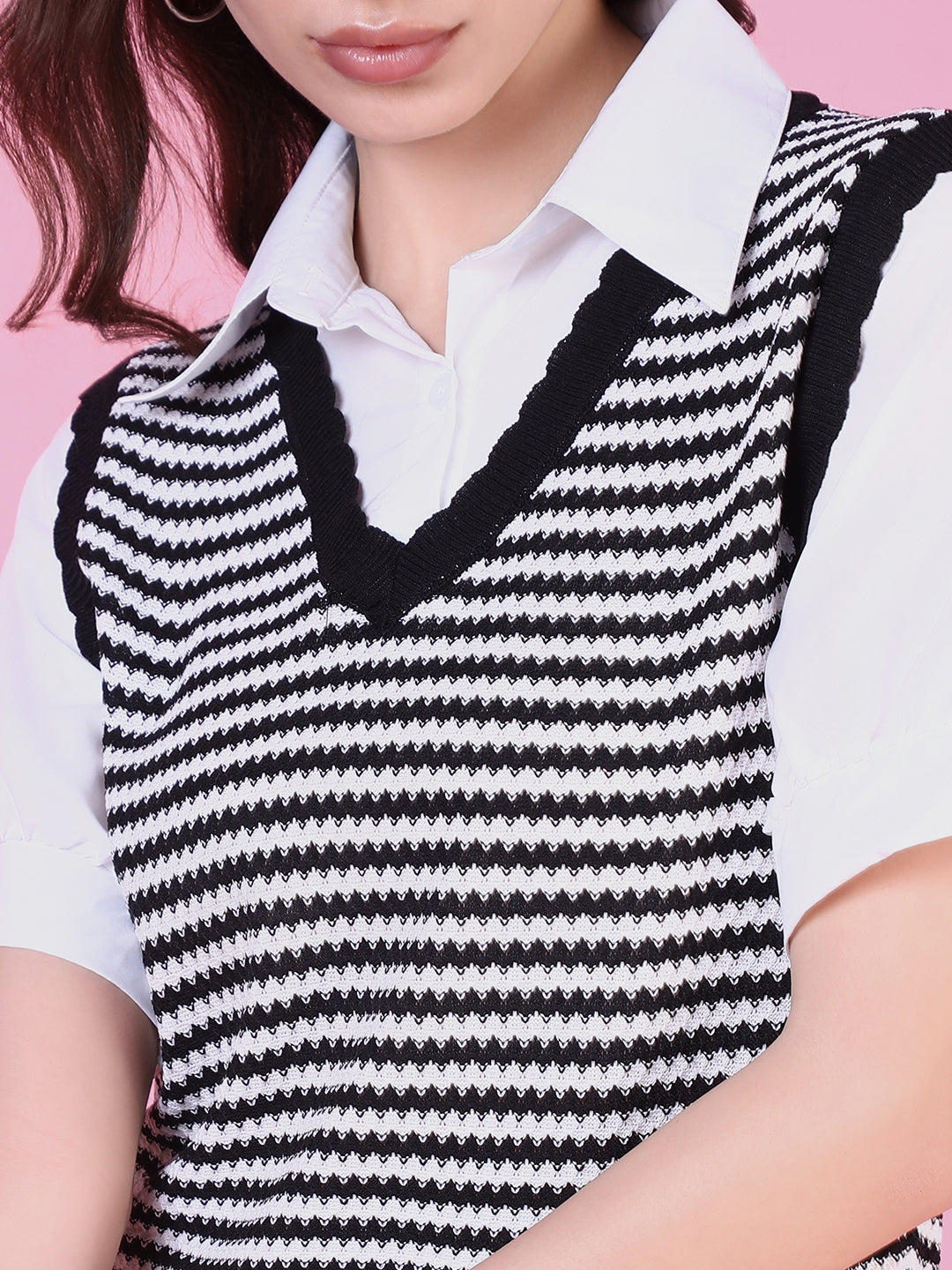 Women Black Striped Shirt Style Top