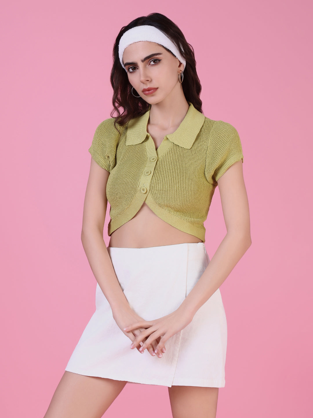 Women Green Solid Crop Top