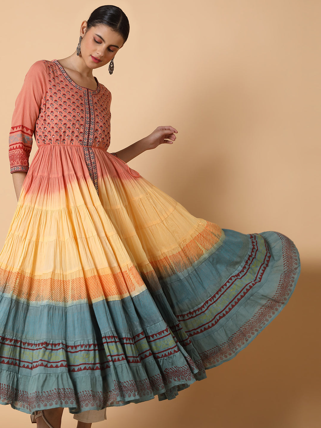 Women Floral Peach Anarkali Kurta