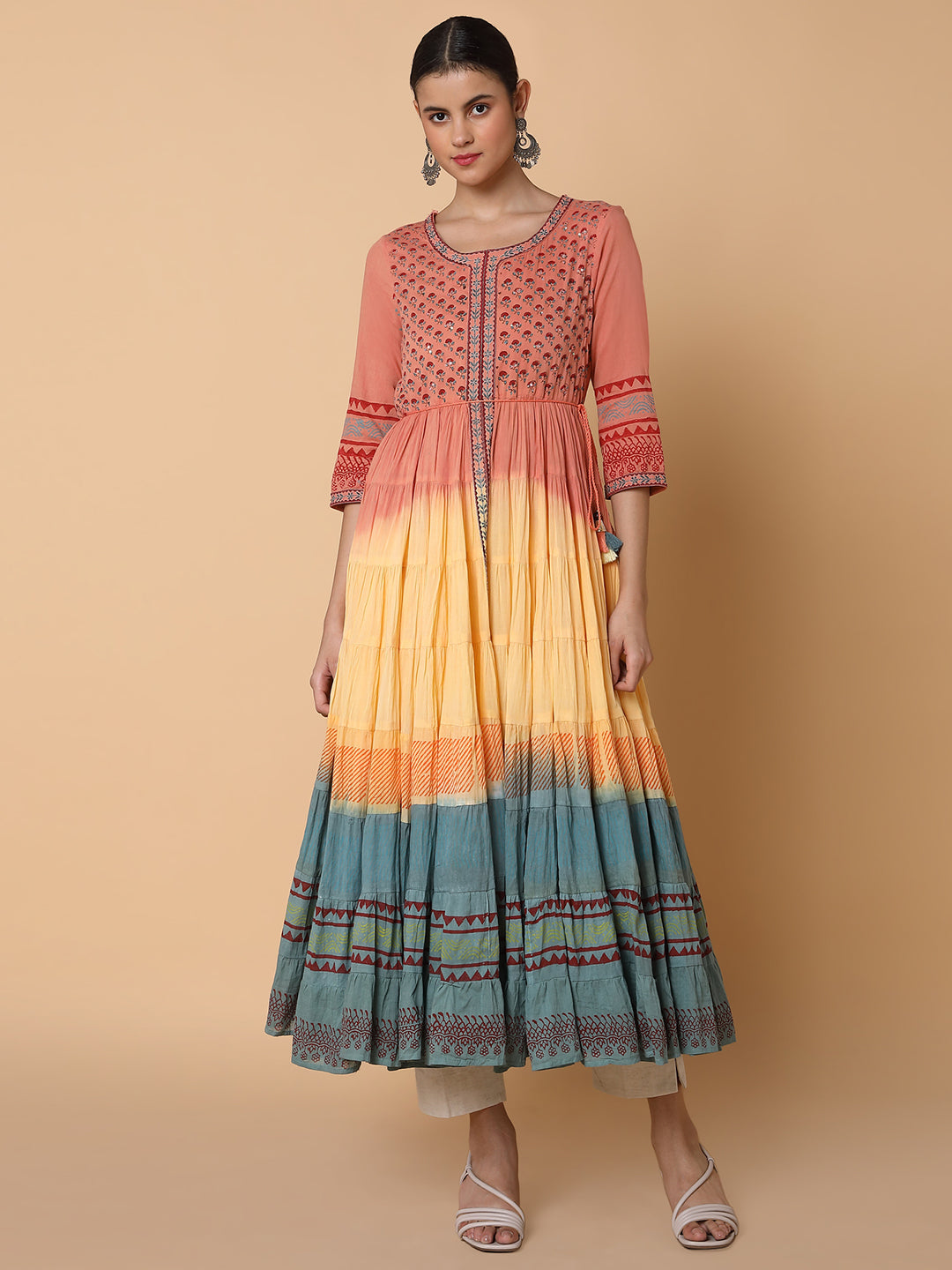 Women Floral Peach Anarkali Kurta