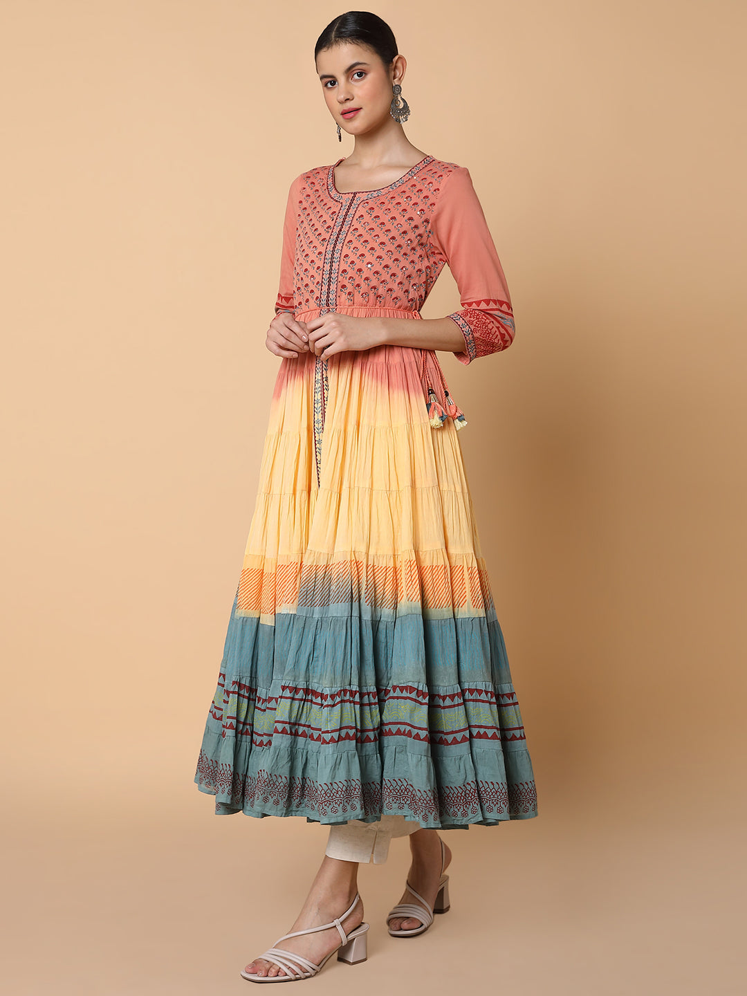 Women Floral Peach Anarkali Kurta