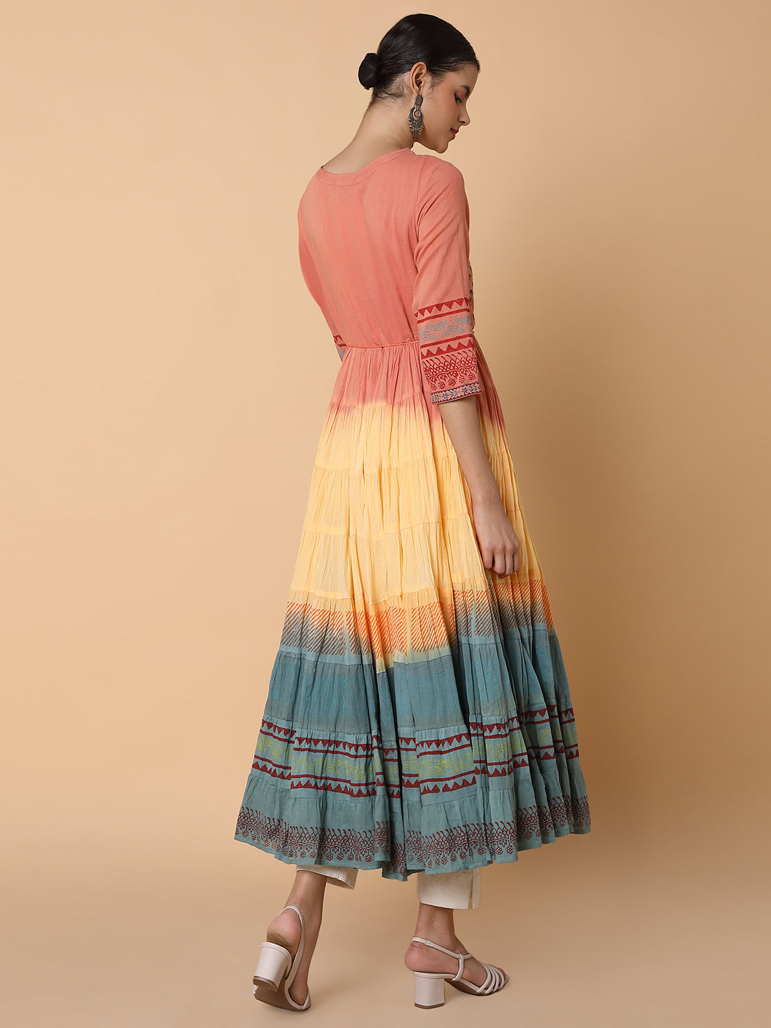 Women Floral Peach Anarkali Kurta