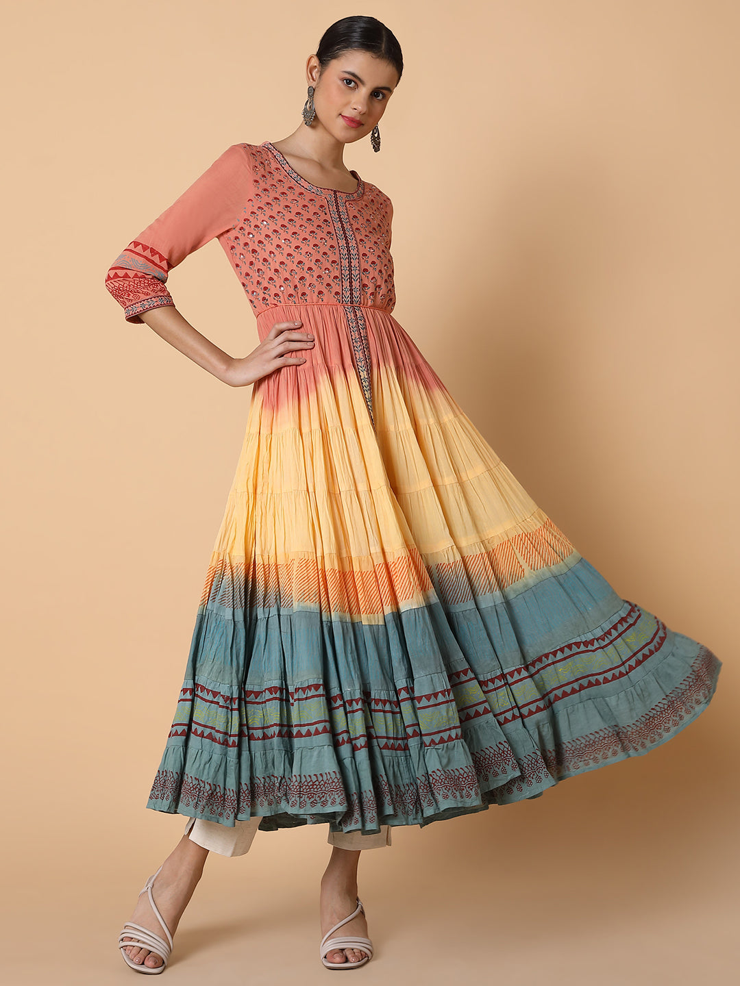 Women Floral Peach Anarkali Kurta