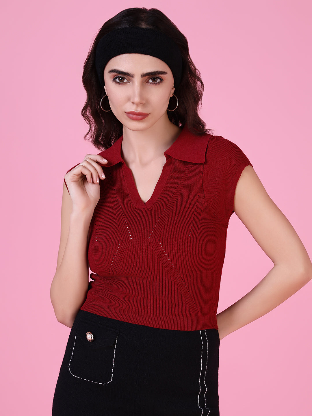 Women Red Solid Fitted Top