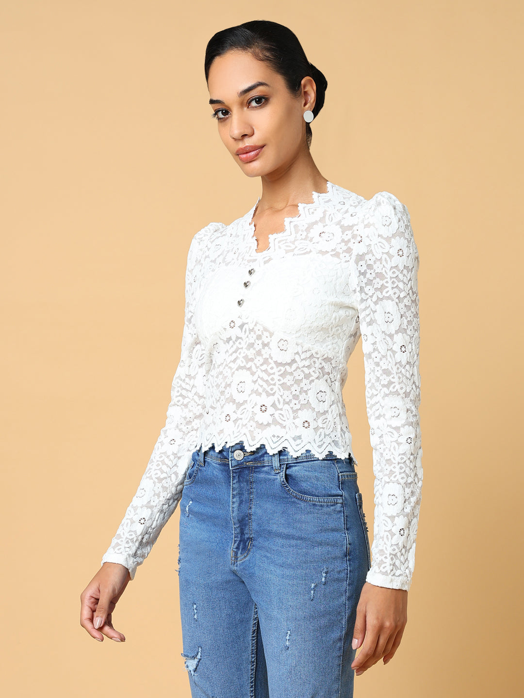 Women White Solid Top