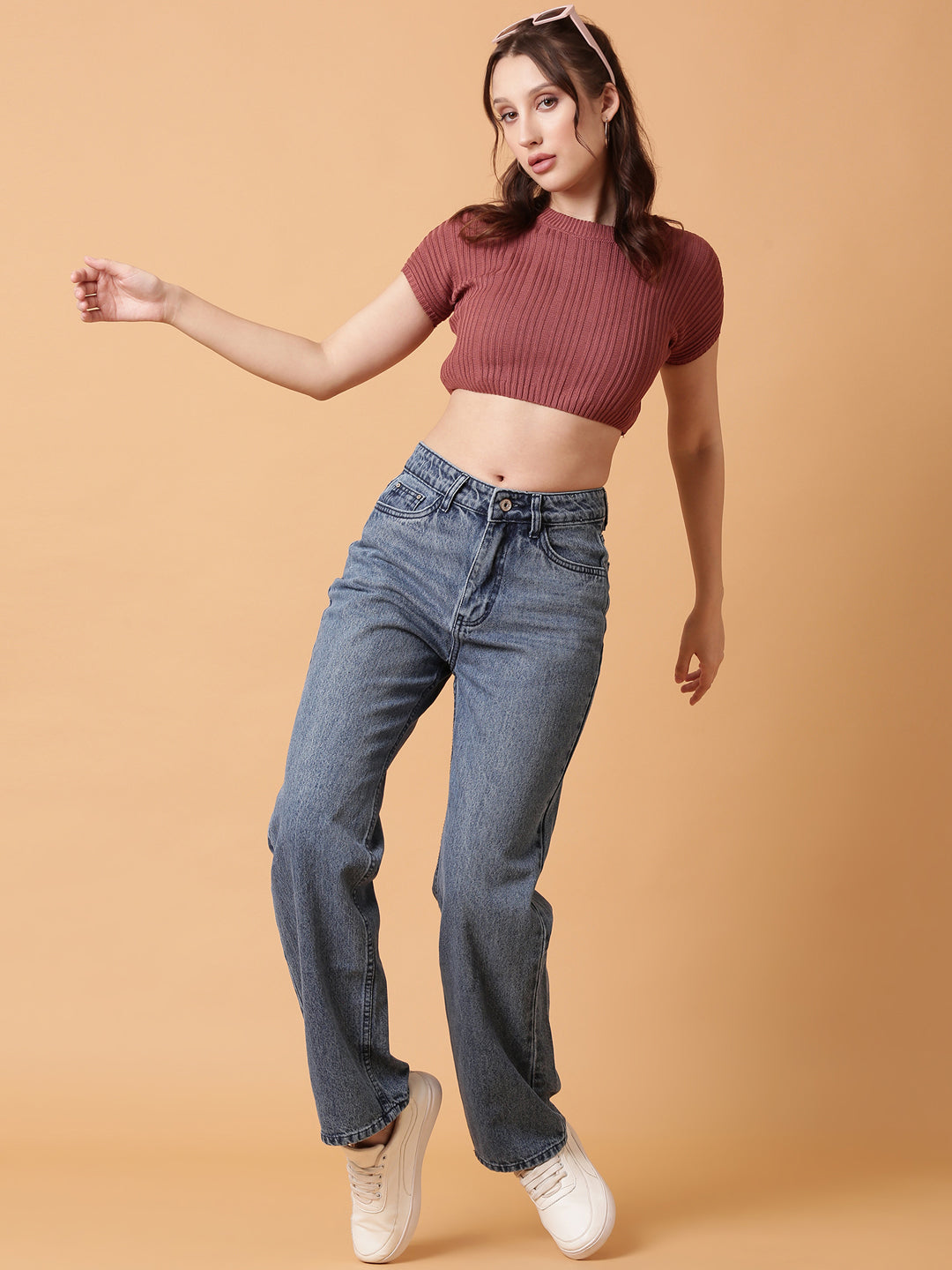 Women Brown Solid Crop Top