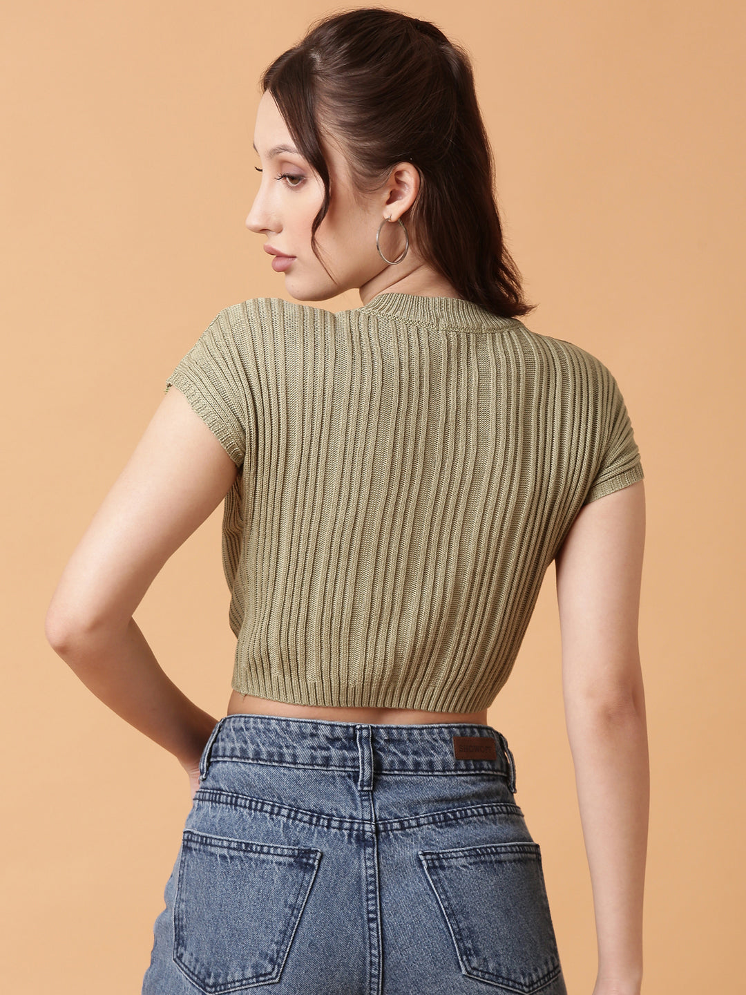 Women Green Solid Crop Top