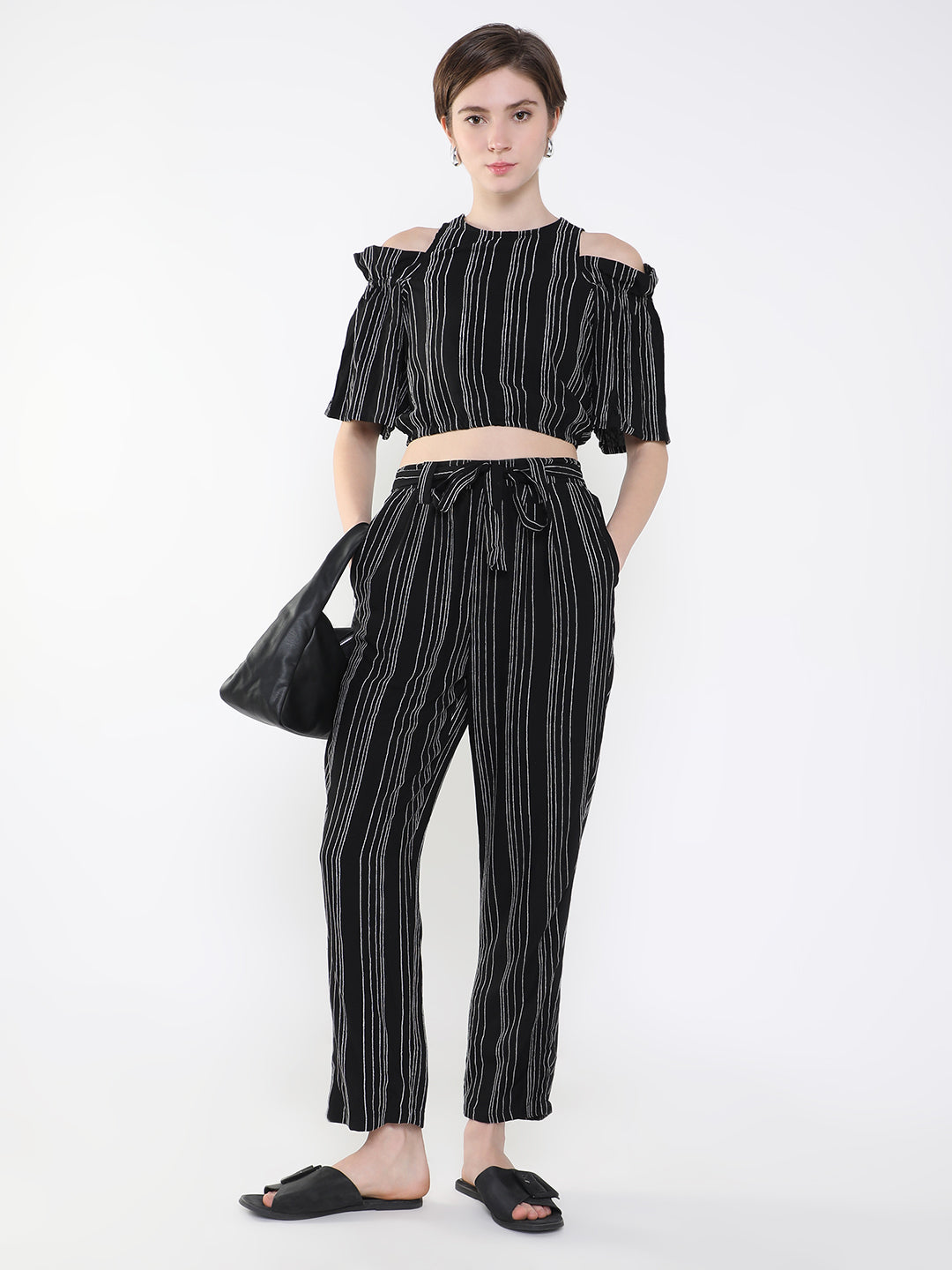 Women Striped Black Co-Ords Set