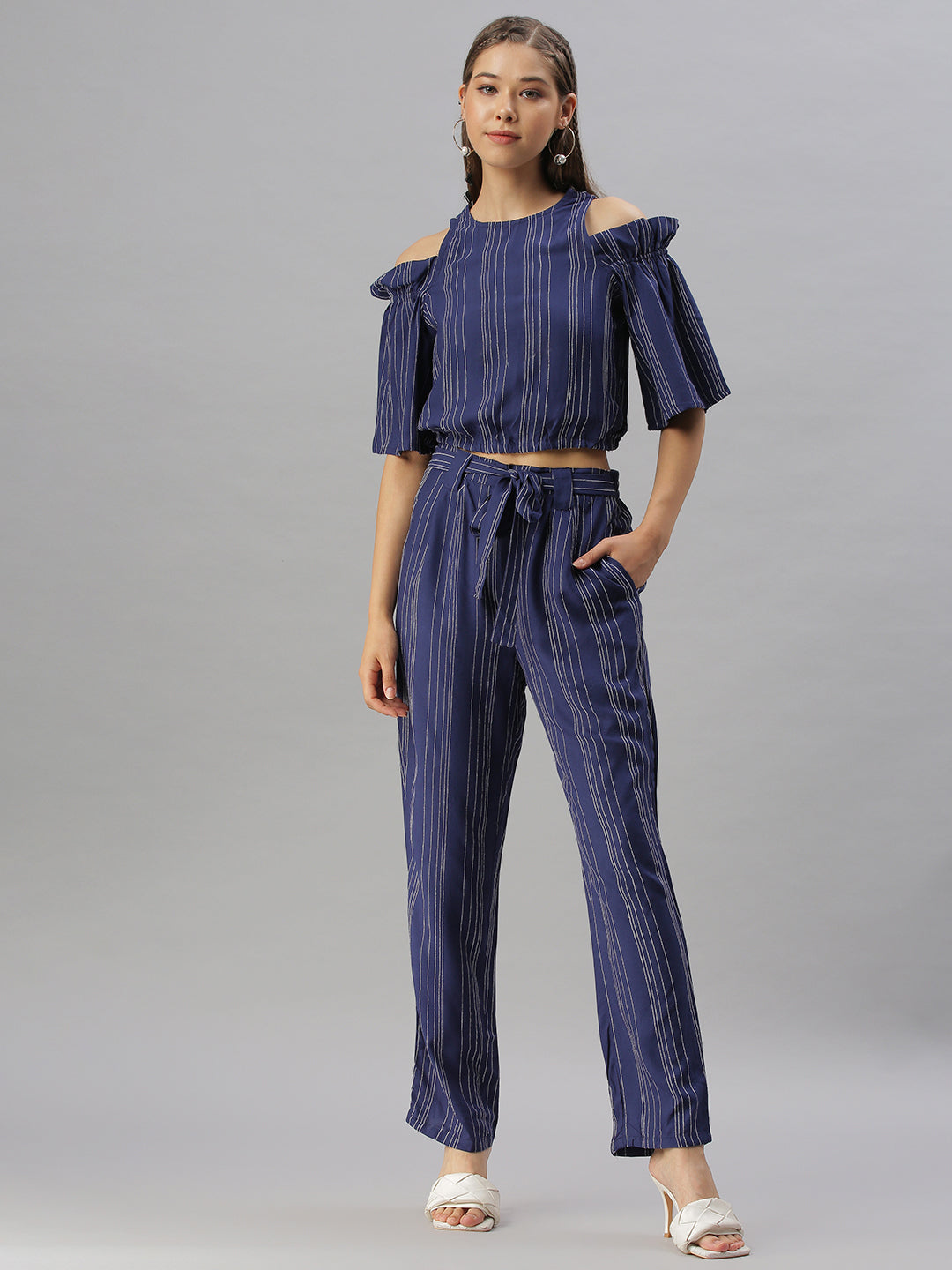 Women Striped Blue Co-Ords Set