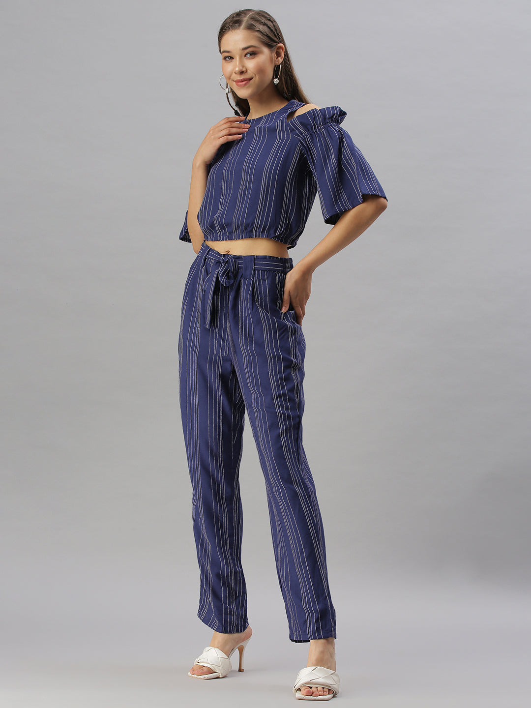 Women Striped Blue Co-Ords Set