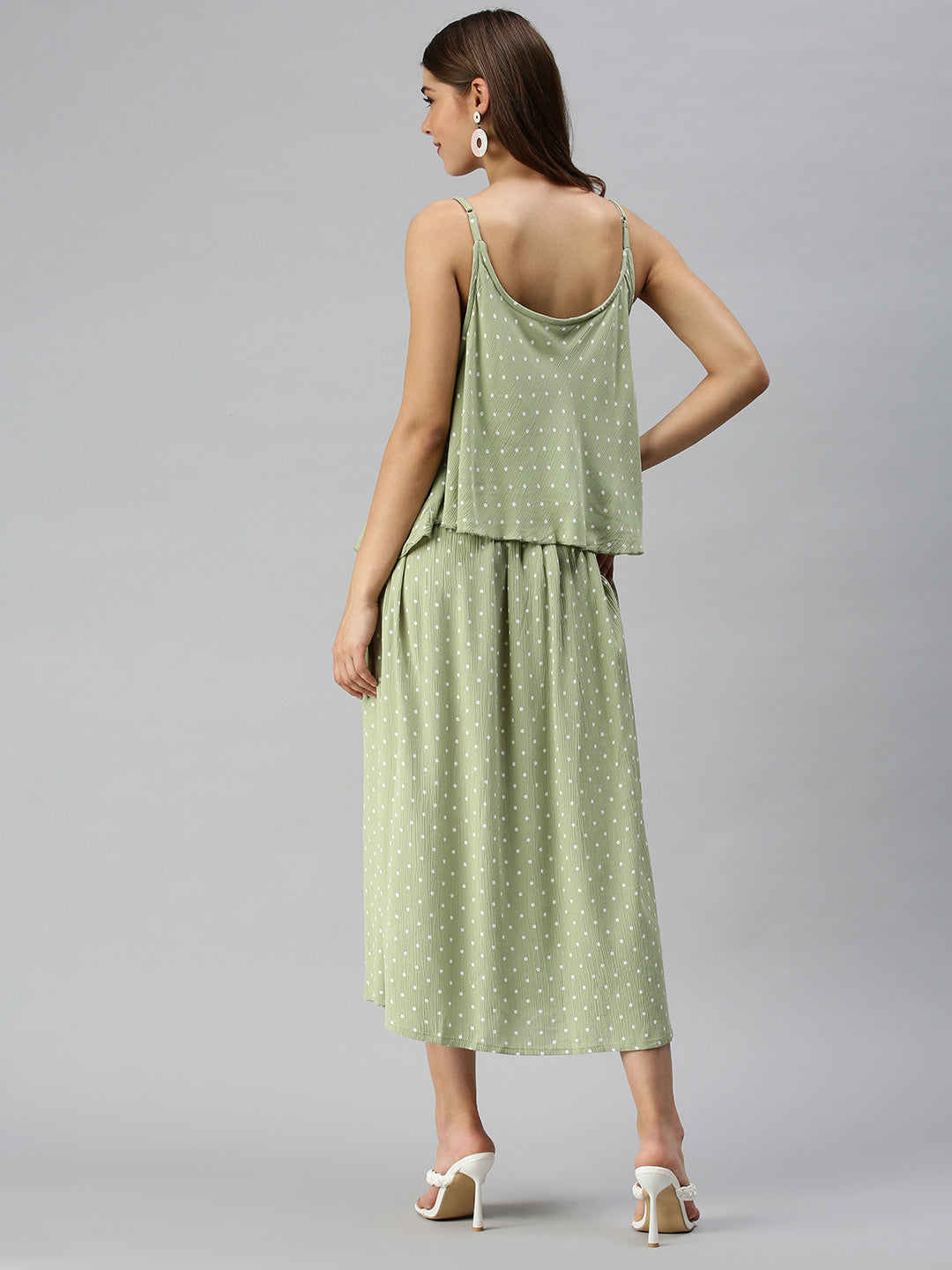 Women Polka-dot A-Line Green Dress