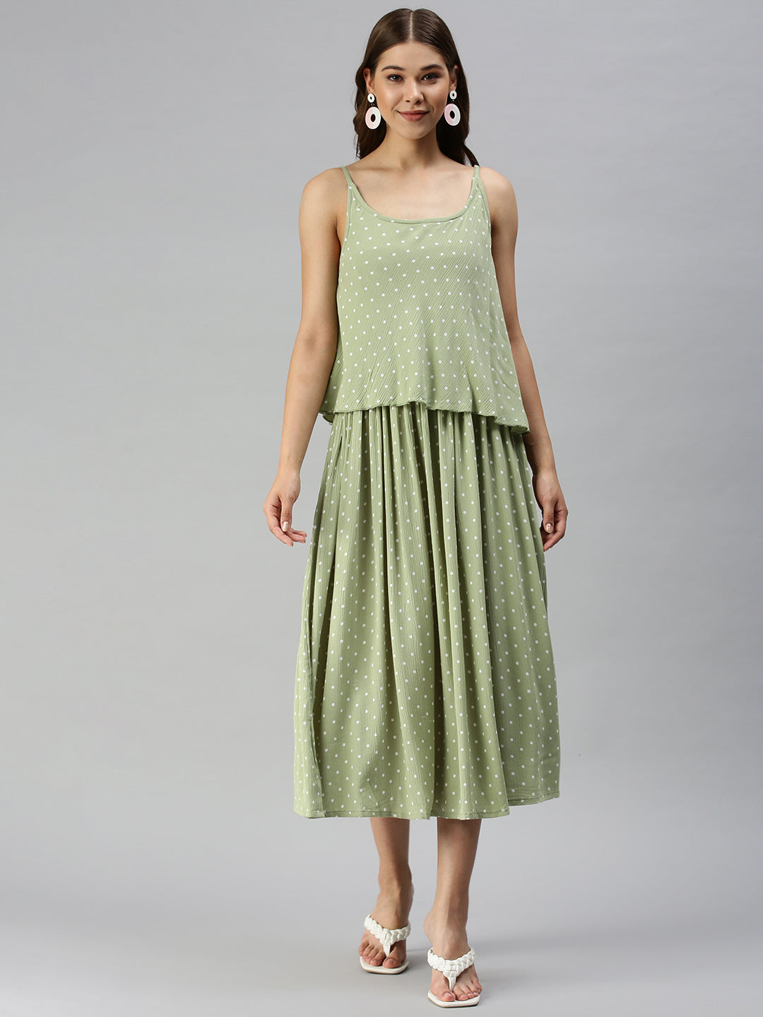 Women Polka-dot A-Line Green Dress