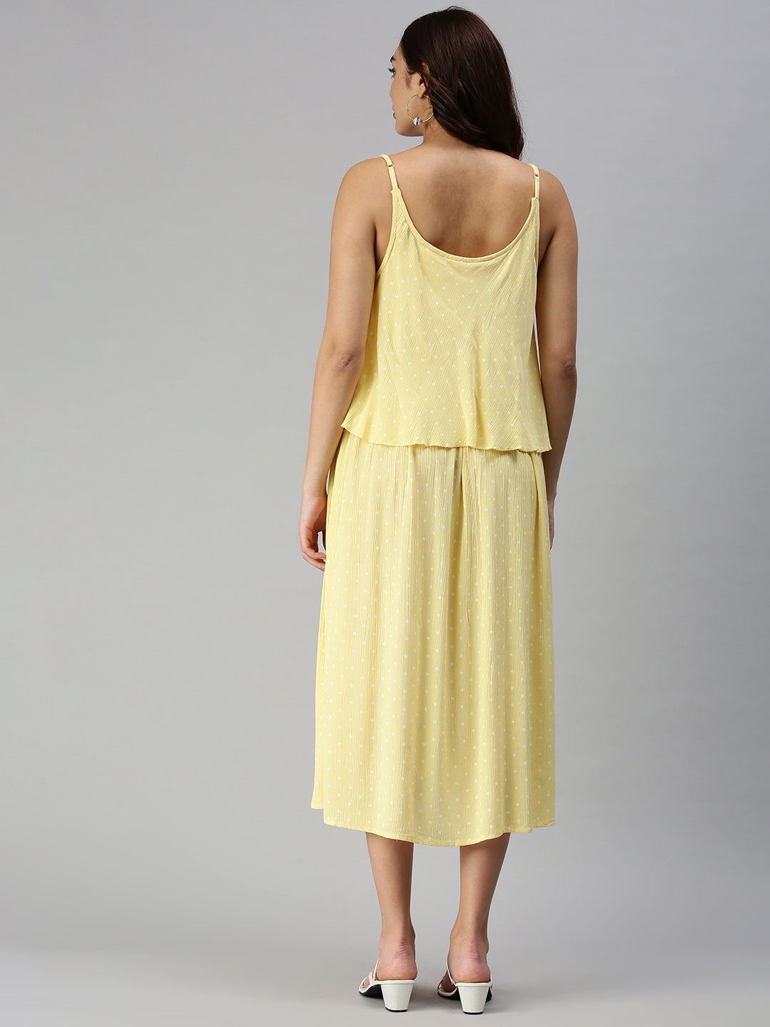 Women Shoulder Straps Self Design Maxi Yellow Dress