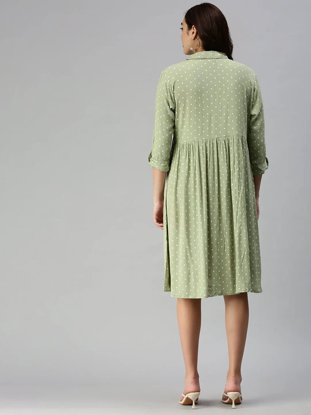 Women's Self Design Shirt Style Green Dress