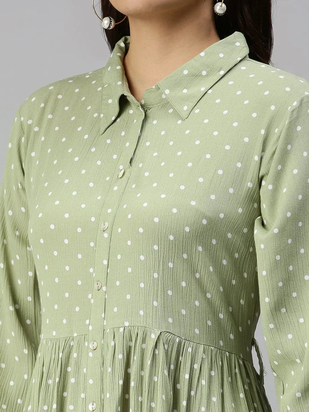 Women's Self Design Shirt Style Green Dress