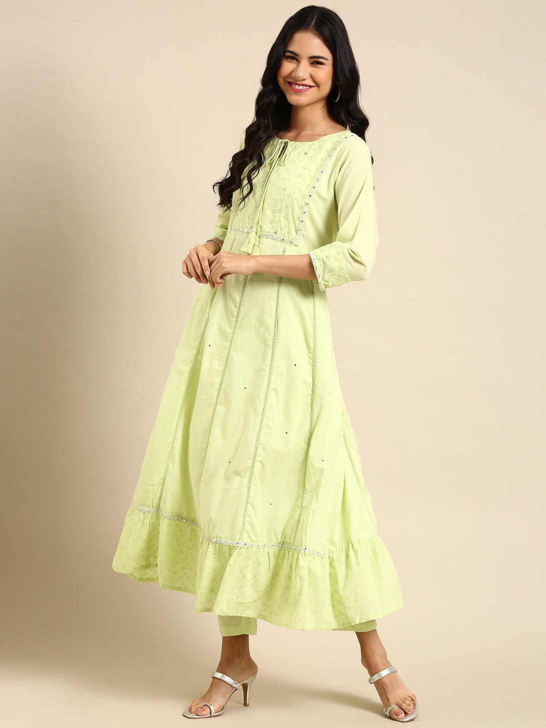 Women Solid Green Anarkali Kurta Set with Dupatta