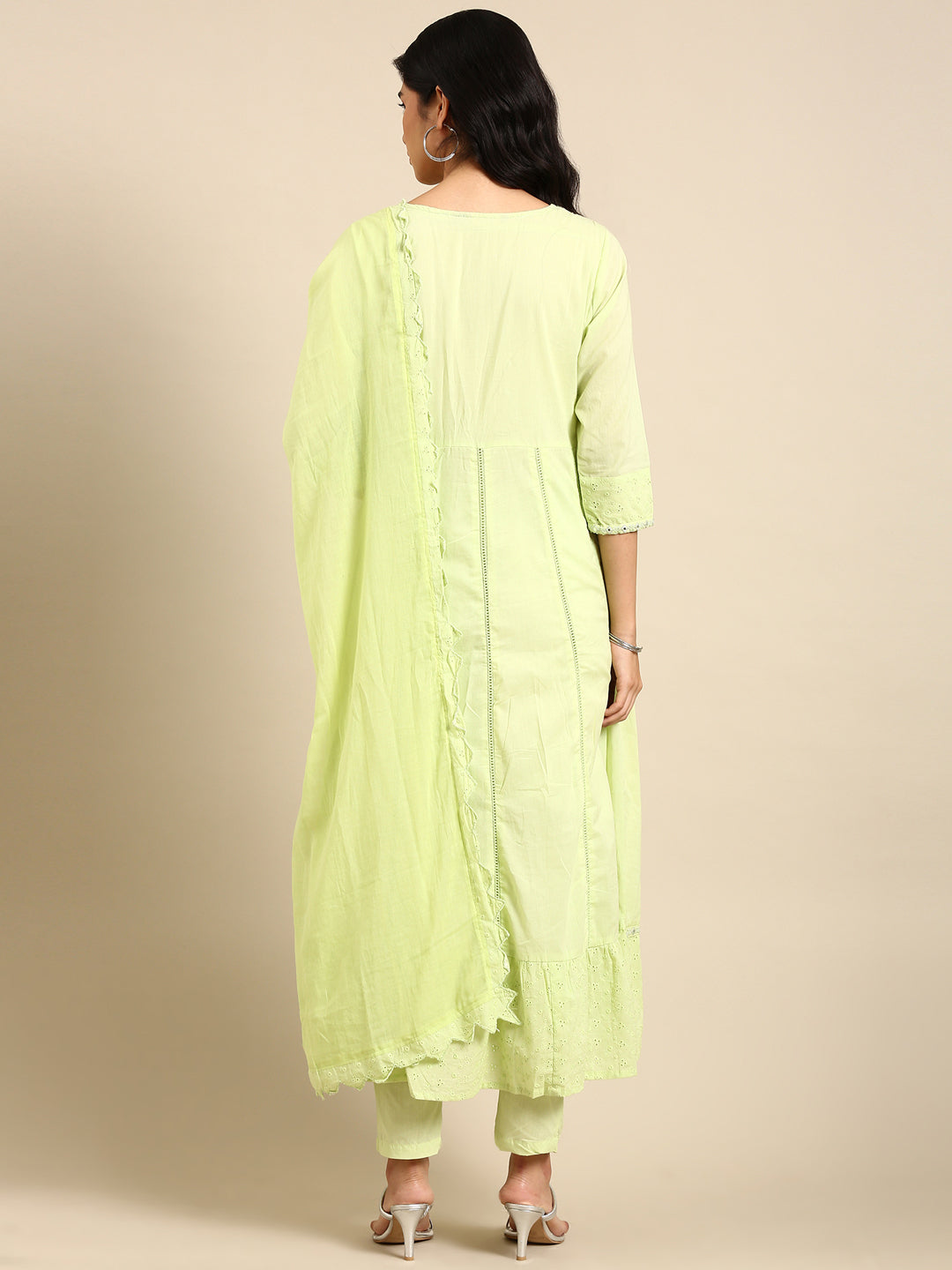 Women Solid Green Anarkali Kurta Set with Dupatta