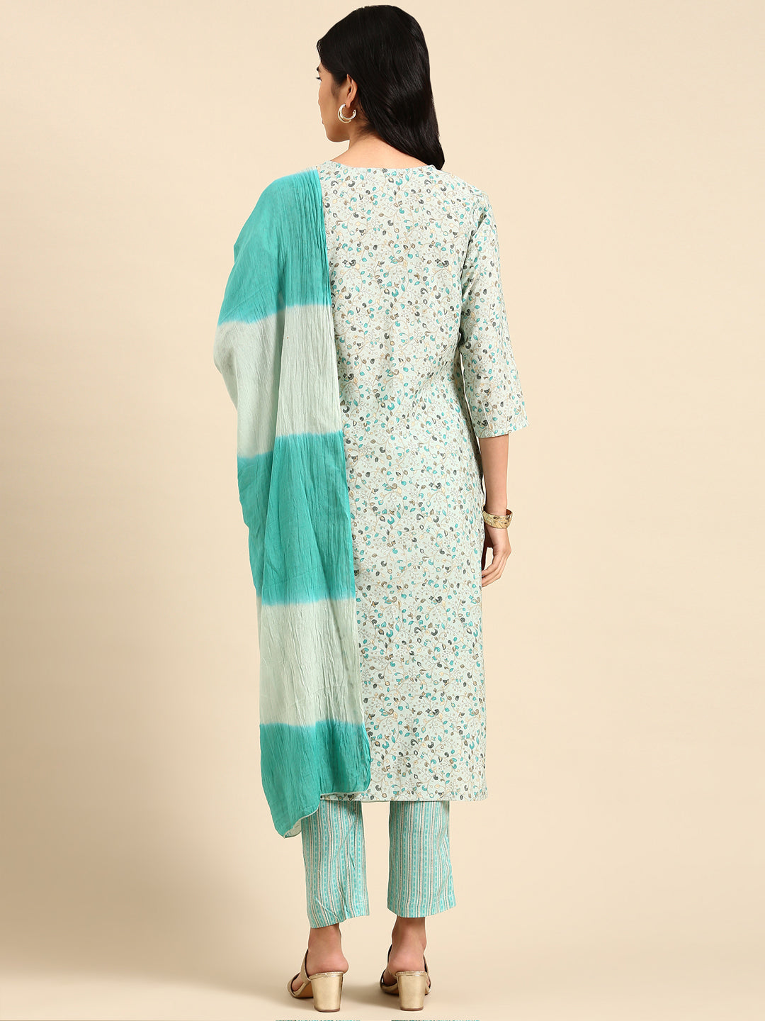 Women Graphic Blue Straight Kurta Set with Dupatta