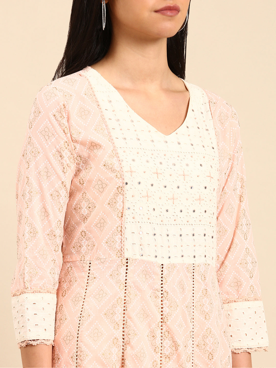 Women Bandhani Peach Anarkali Kurta Set with Dupatta