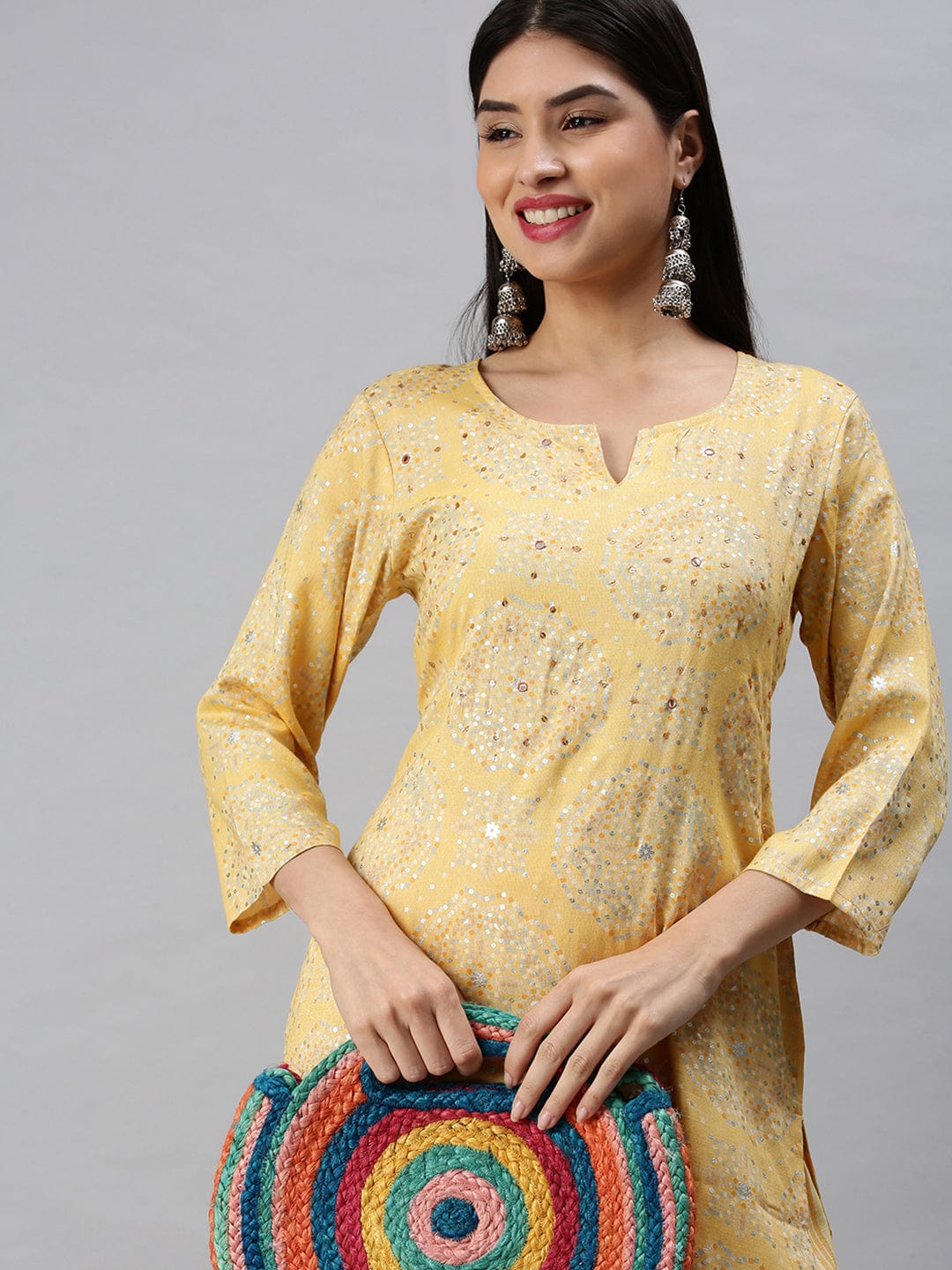Women's Straight Yellow Printed Kurta and Trousers