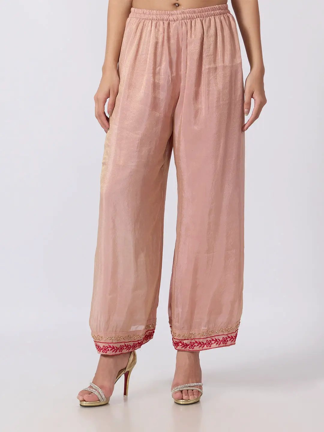 Women's Floral Embellished Pink Kurta Palazzo Set with Dupatta