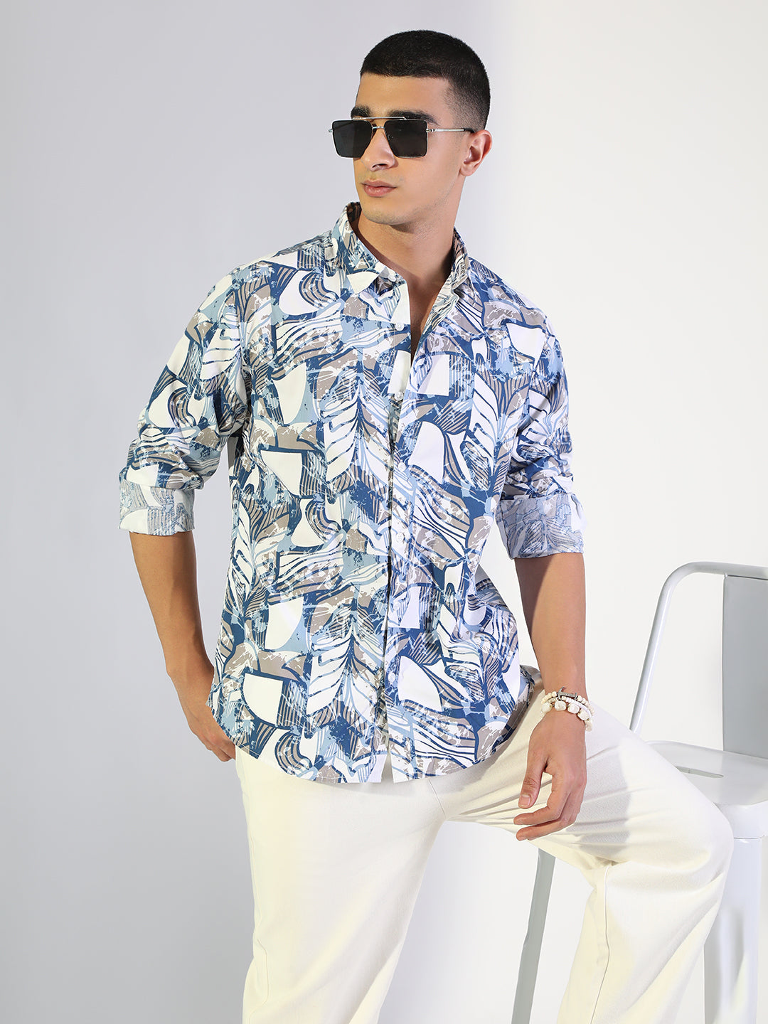 Men's Abstract Blue Regular Fit Casual Shirt
