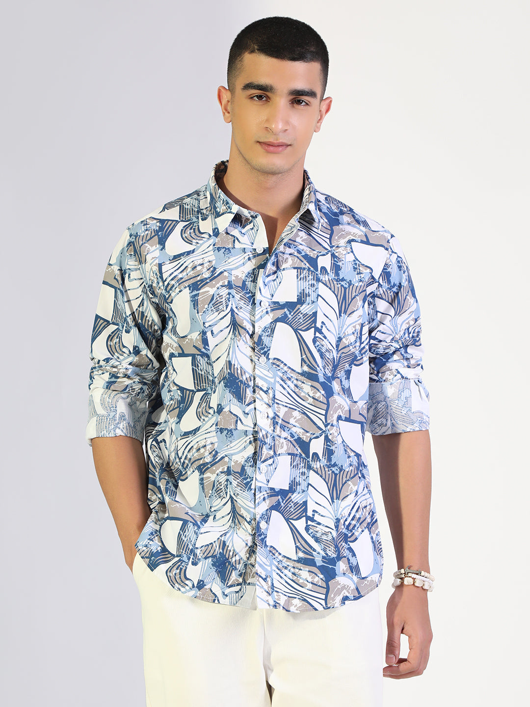 Men's Abstract Blue Regular Fit Casual Shirt