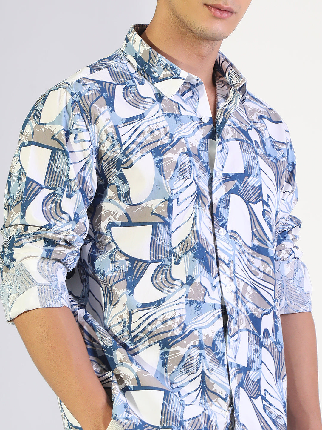 Men's Abstract Blue Regular Fit Casual Shirt