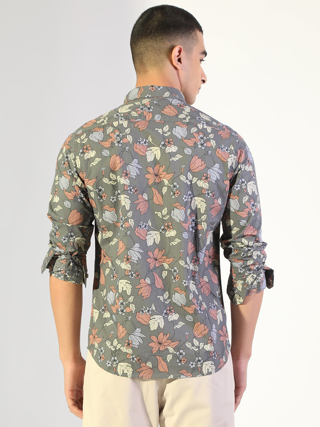 Men's Floral Grey Regular Fit Casual Shirt