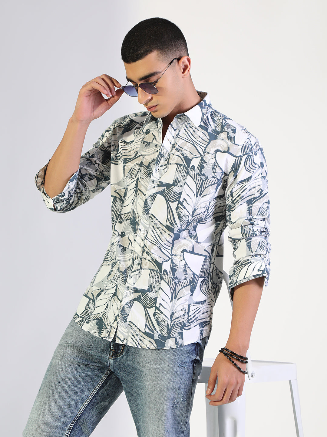 Men's Abstract Blue Regular Fit Casual Shirt