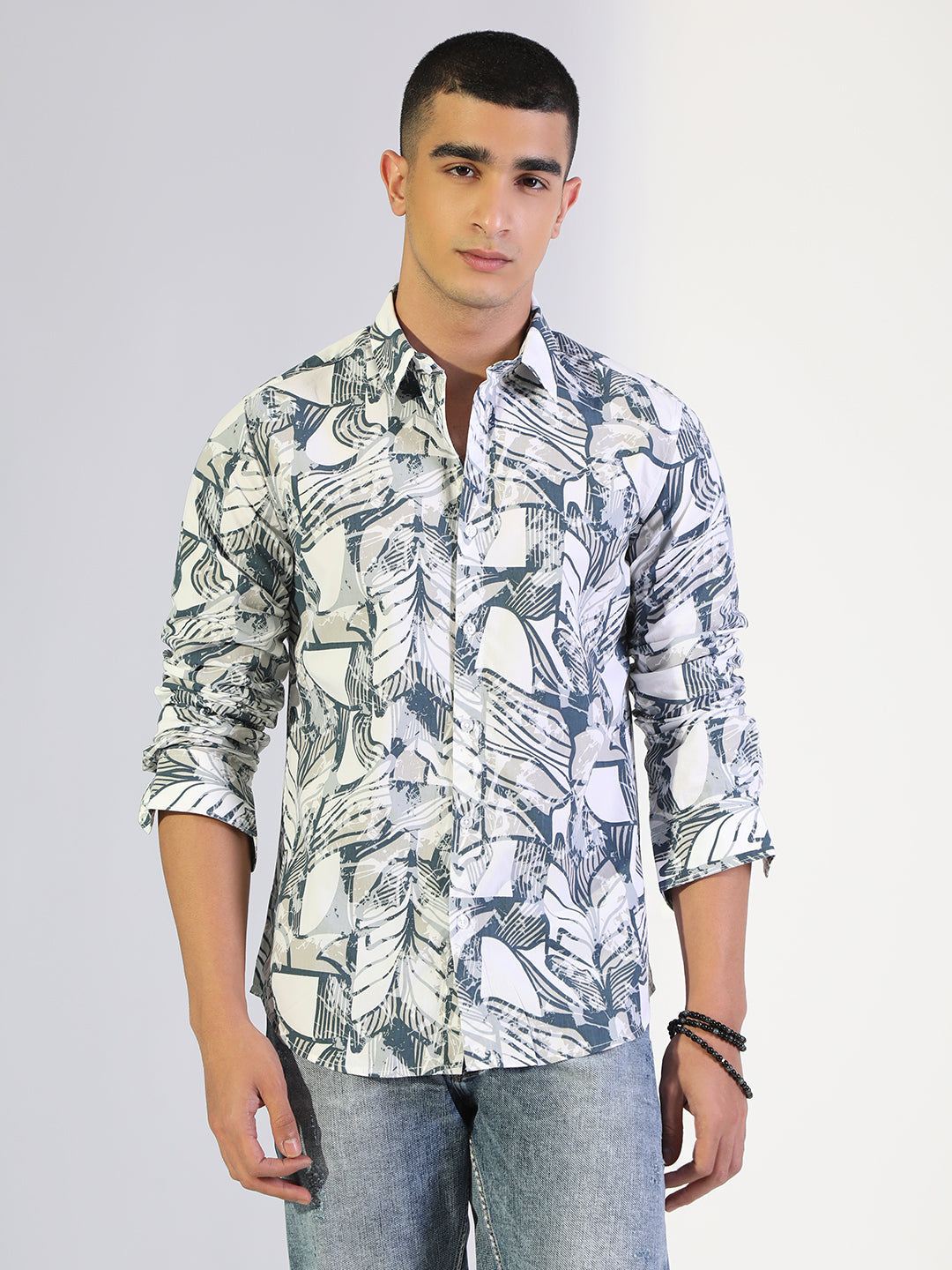 Men's Abstract Blue Regular Fit Casual Shirt
