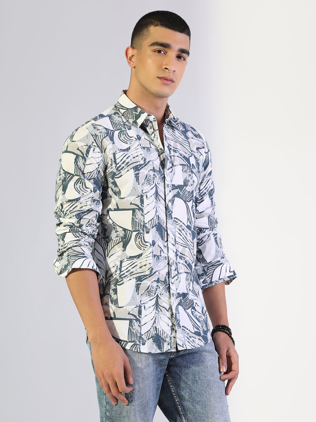 Men's Abstract Blue Regular Fit Casual Shirt