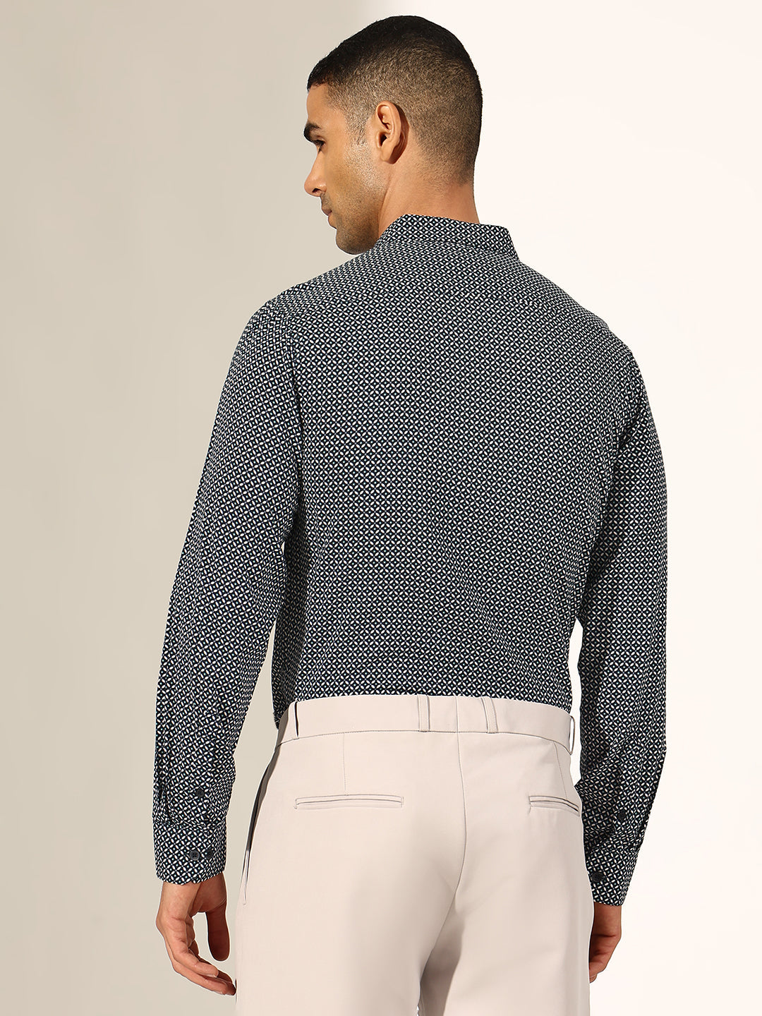 Men's Printed Navy Blue Slim Fit Formal Shirt