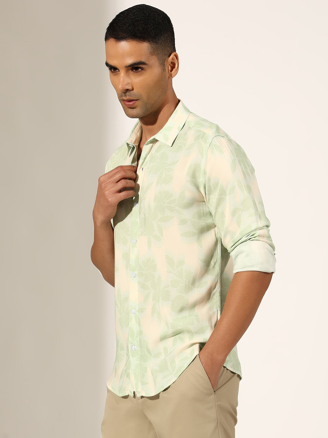 Men's Floral Green Regular Fit Casual Shirt
