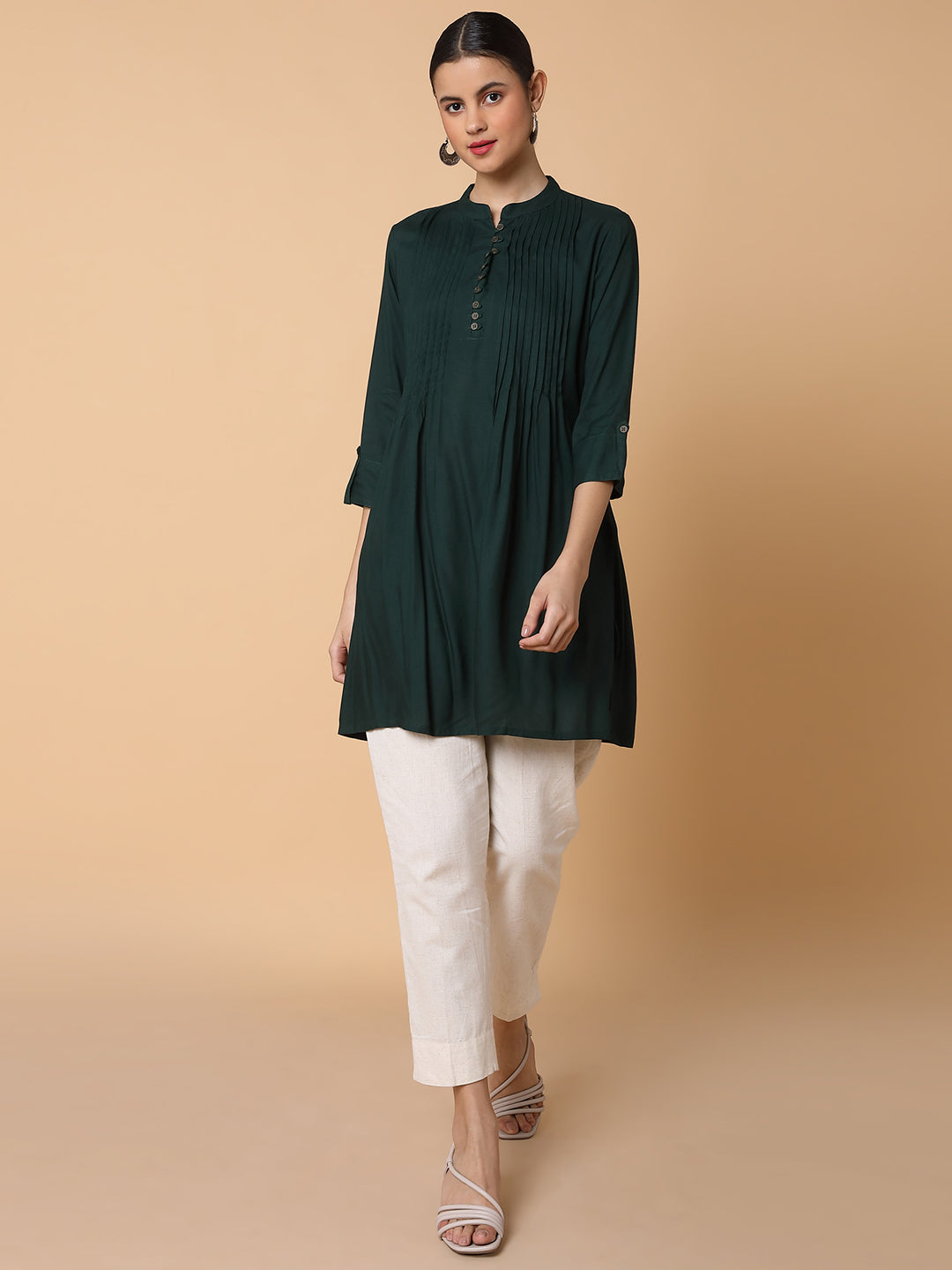 Women's Solid Green Straight Kurti