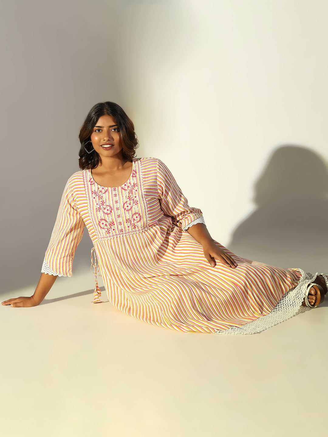 Women Multi Striped Anarkali Kurta