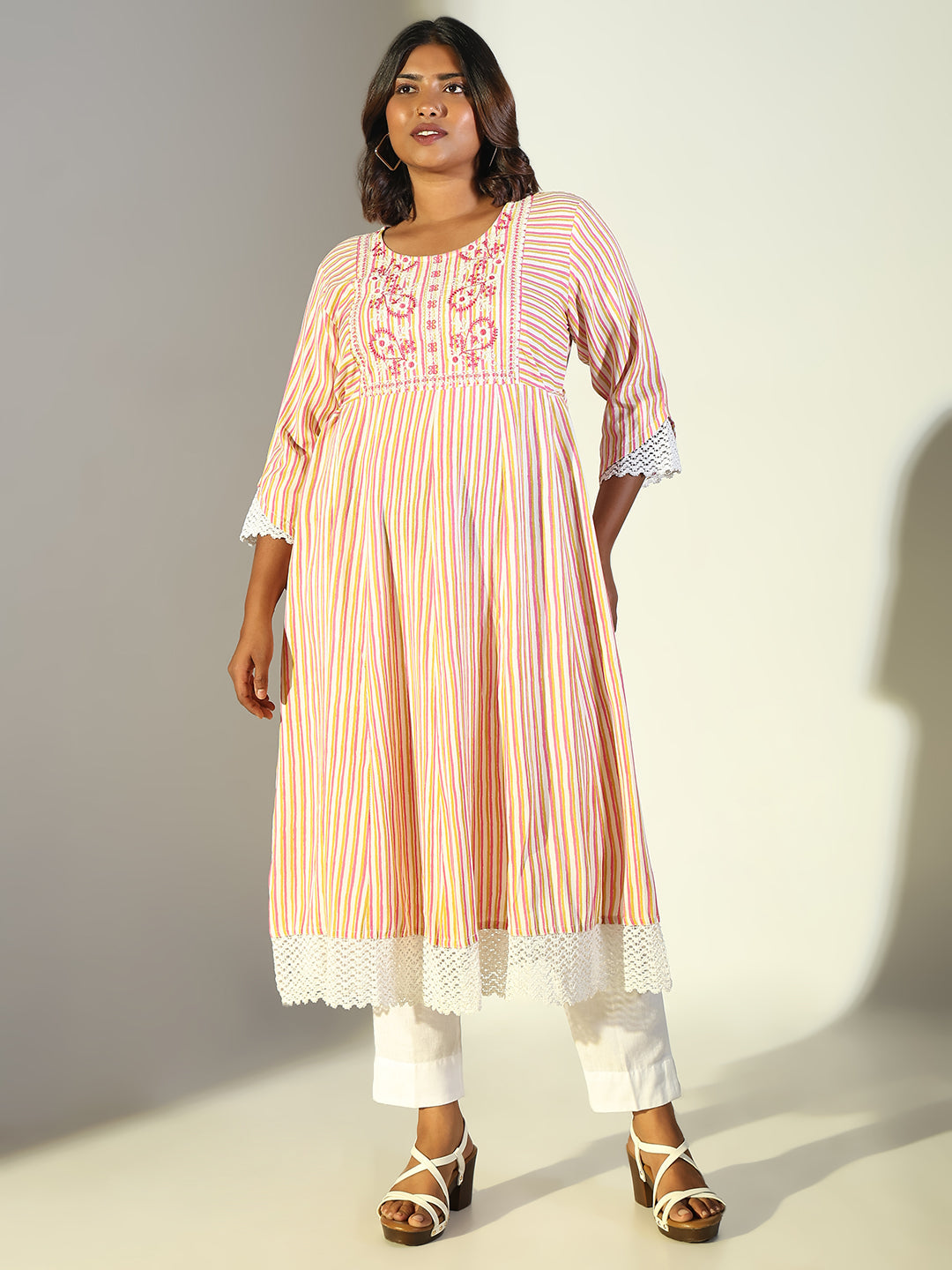 Women Multi Striped Anarkali Kurta