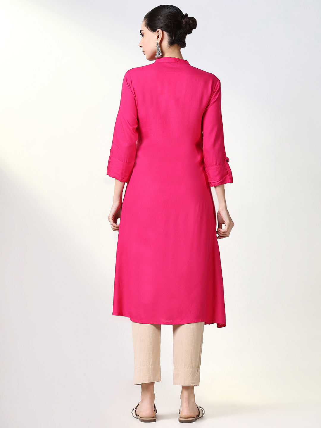 Women Fuchsia Solid A Line Kurta