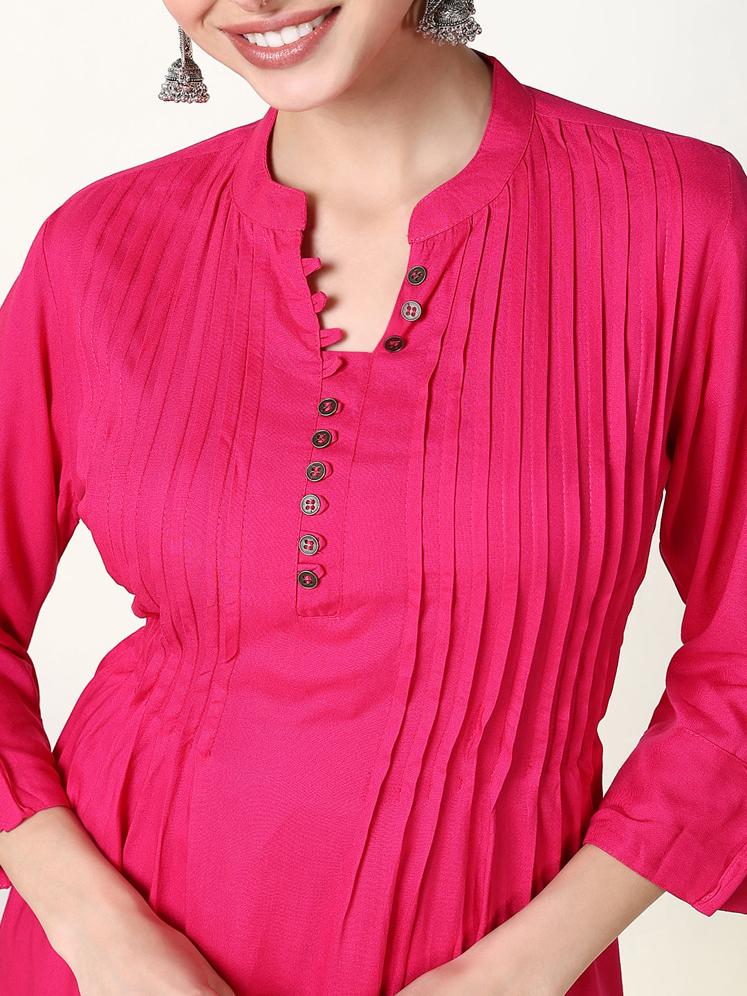 Women Fuchsia Solid A Line Kurta