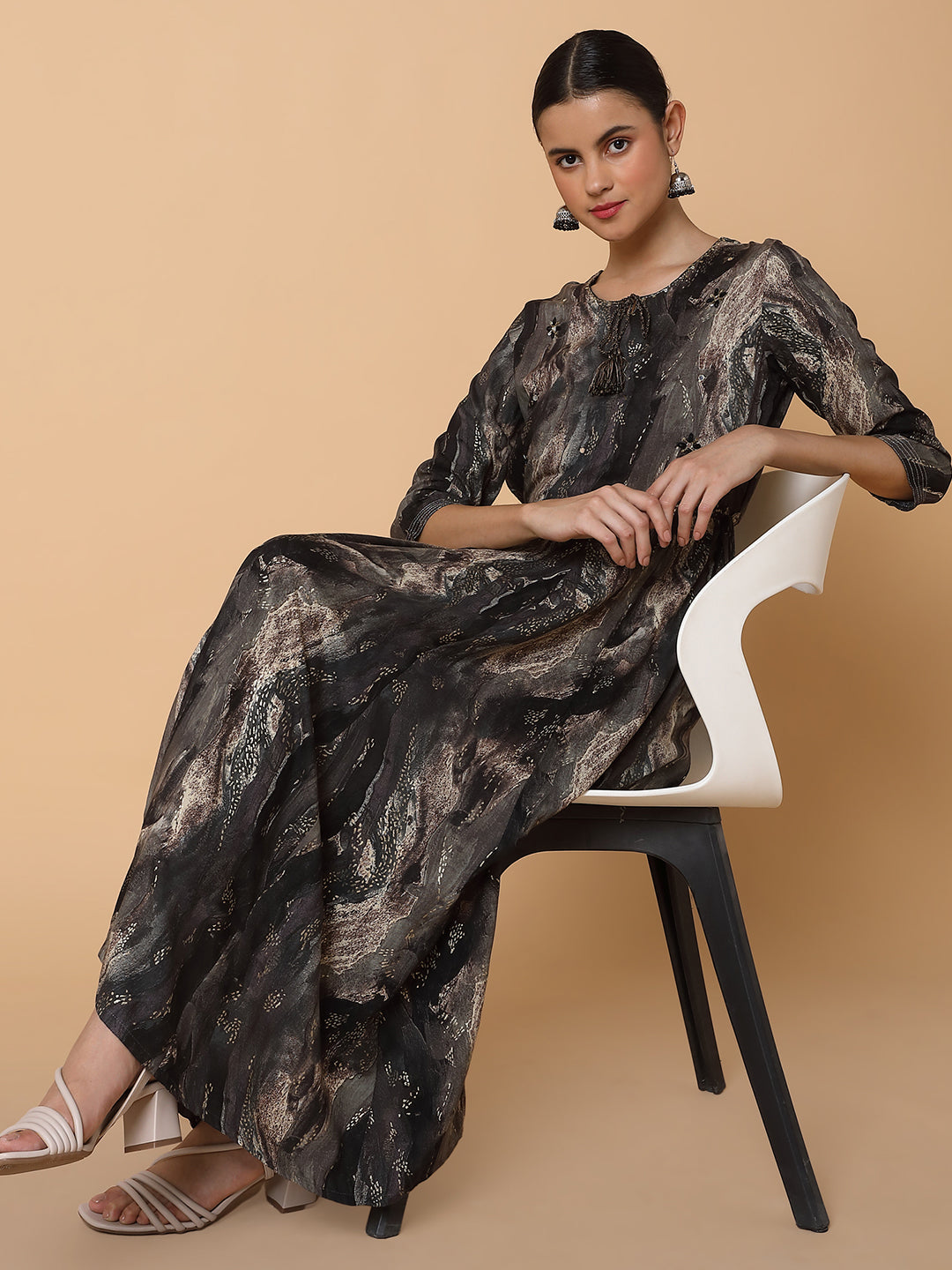 Women Abstract Black Anarkali Kurta