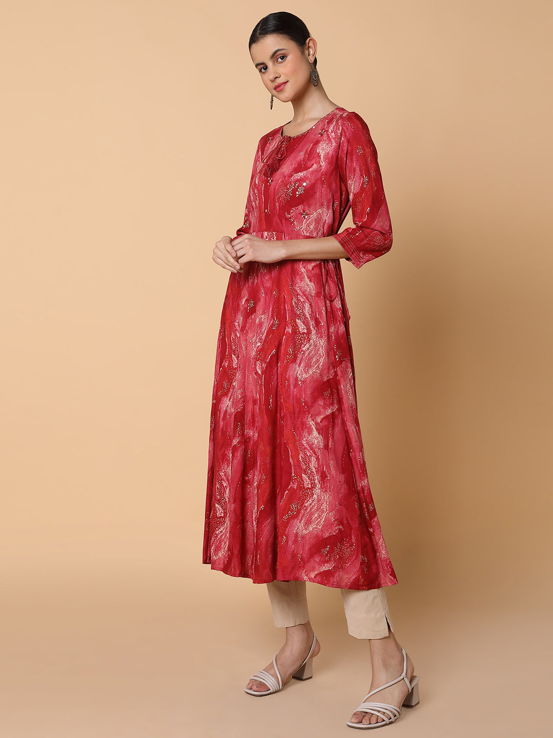 Women Abstract Pink Anarkali Kurta