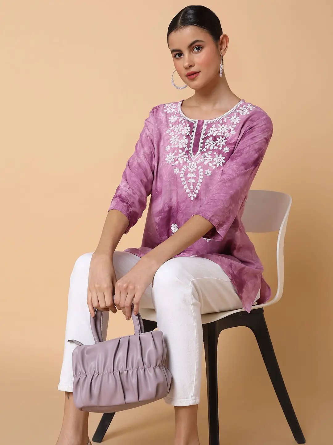 Women's Floral Lavender Chikankari Kurti